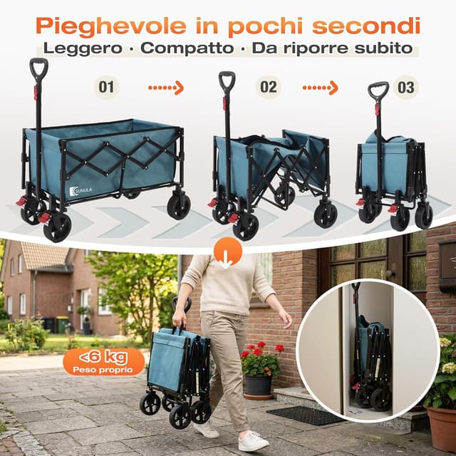 Detalle 2 de SUNULA Carrello pieghevole piccolo 80L 100KG con freni, 5,8 kg (colore verde)