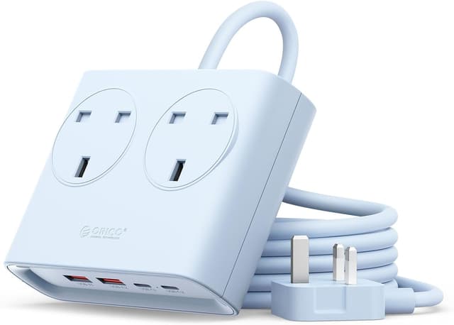 Detalle de ORICO PD 20W Extension Lead with USB Slots (2 AC sockets, 2 USB-C, 2 USB-A) – 1.6m desk power strip