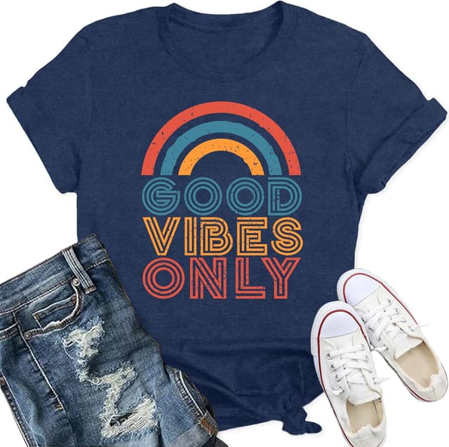 Thumbnail 6 de Qskall Women’s Vintage Rainbow “Good Vibes Only” T-shirt