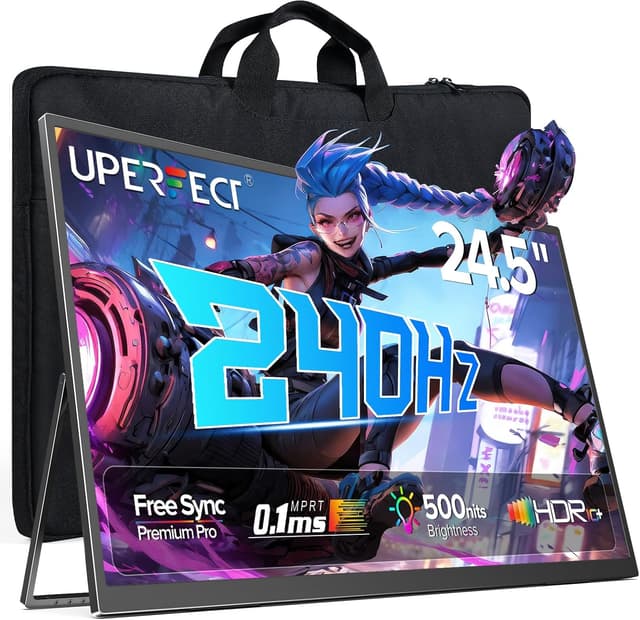 Detalle de UPERFECT 24.5" Portable Monitor (240Hz) with USB-C + Mini HDMI, FreeSync, 0.1ms IPS