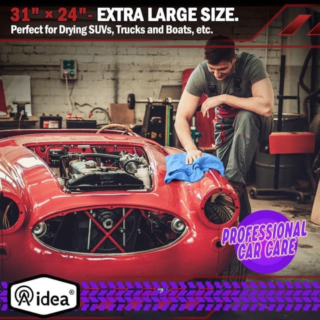 Detalle de AIDEA Microfiber Towels for Cars (2-Pack), Large Scratch-Free Drying Towel for Cars, SUVs, RVs, Trucks & Boats, 24x31in, Blue