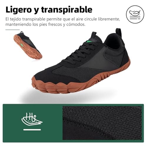 Detalle de SAGUARO zapatillas barefoot ligeras para mujer con puntera ancha y suela de caída cero (Negro, talla 41)
