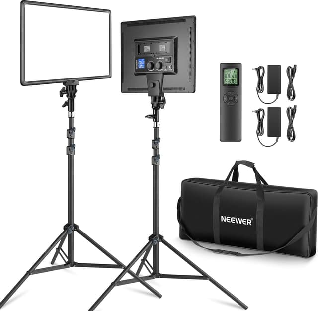 Detalle de NEEWER 18" LED Videolicht Panel Set (2× 45W) – dimmbar, zweifarbig (3200K–5600K), mit Fernbedienung & Lichtstativ