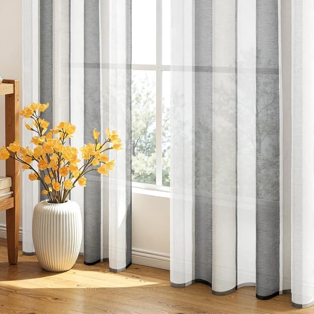 Detalle de MRTREES – Lot de 2 rideaux voilage blanc et gris noir à œillets 140x160 cm