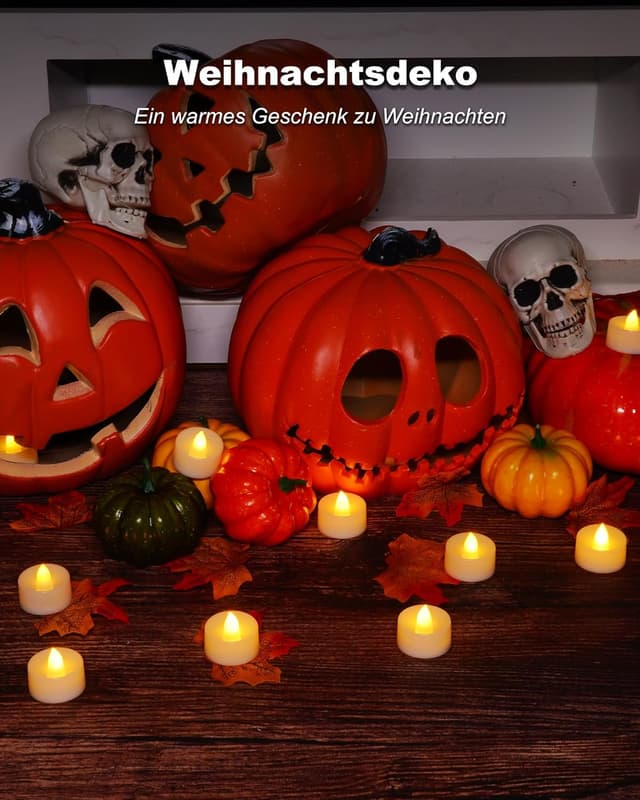 Detalle 2 de AMAGIC 24 Stück LED-Teelichter (flammenlos, batteriebetrieben, warmweiß) für Halloween & Hochzeit