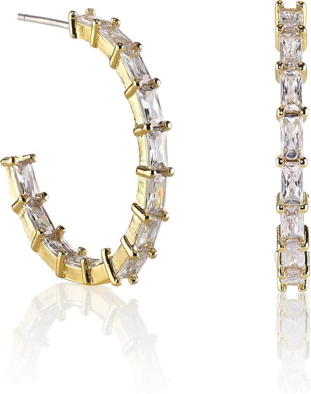 Thumbnail 6 de Boucles créoles Namana serties de pierres (zircons) diamètre 25 mm, plaqué or 14 carats ou plaqué rhodium