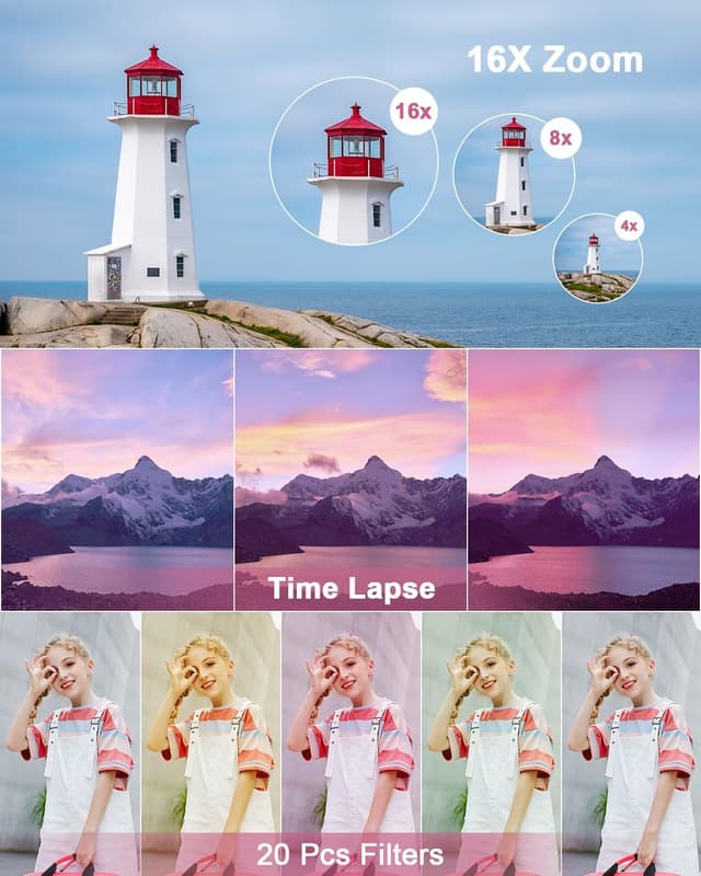 Detalle de Camkory 4K 64MP Digitalkamera mit Dual-Kamera, Autofokus, Blitz & 16x Zoom (rosa)