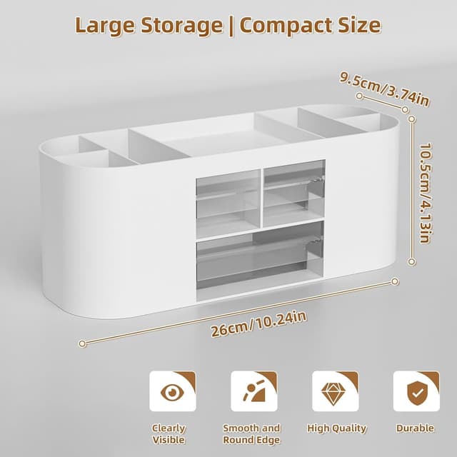 Detalle de Marbrasse Organizer scrivania con 3 cassetti e 7 scomparti (bianco)