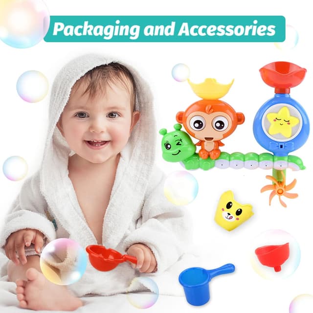 Detalle de Toddler Bath Toys Waterfall Monkey Spinning Gear Set for Ages 1–3 (with Suction Cups and Cups)