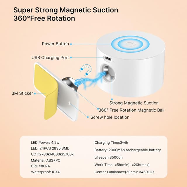 Thumbnail 3 de Luz de Pared Interior, Lámpara Inalámbrica USB 🔌 Elegante y Versátil
