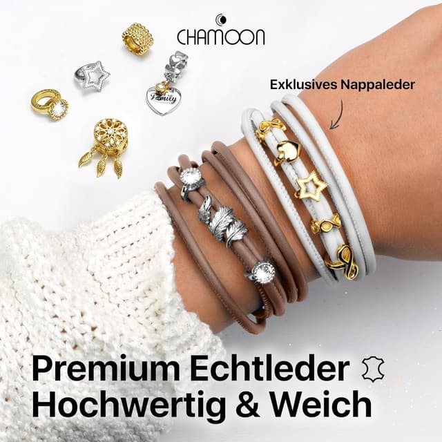 Detalle de CHAMOON Premium Lederarmband für Damen mit Magnetverschluss & über 80 Charms (TRIO Kollektion)