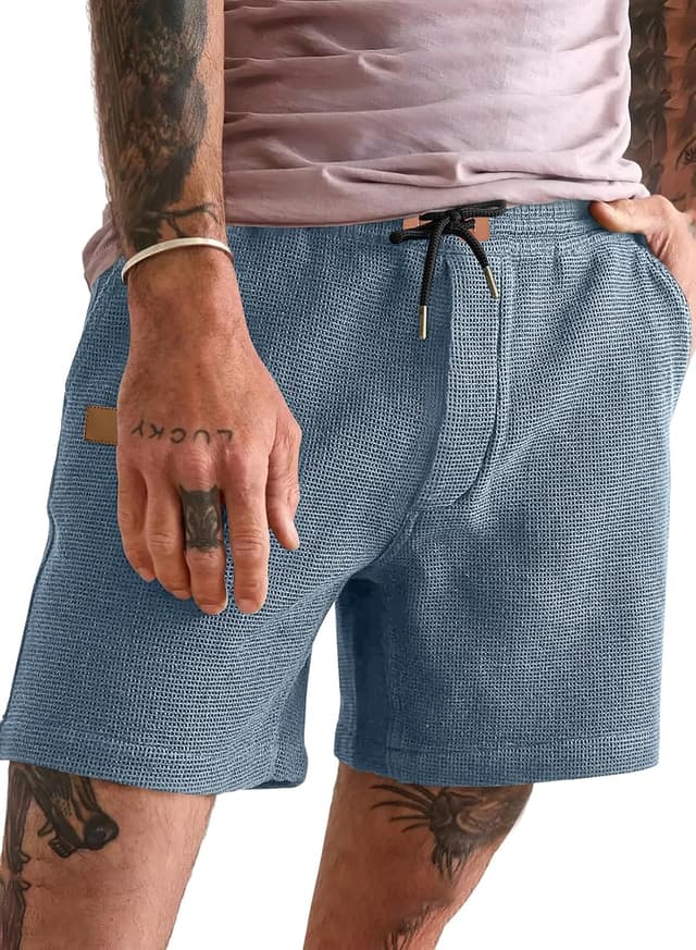Detalle de JMIERR Men’s Waffle Knit Casual Shorts (5" or 7") with Elastic Waist & Drawstring Pockets