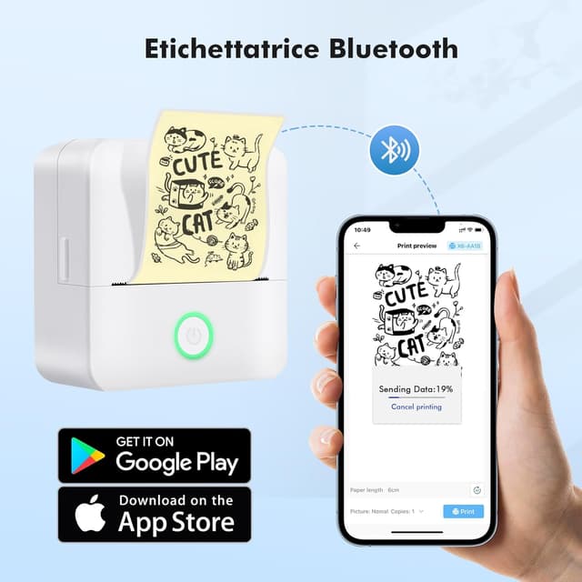 Detalle de Lovcoyo Etichettatrice Bluetooth per smartphone: stampante termica per etichette adesive