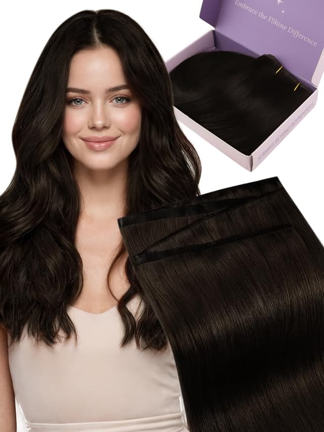 Detalle de Fshine Echthaar Tressen Extensions Dunkelbraun (Butterfly Weft) – 40 cm, 80 g