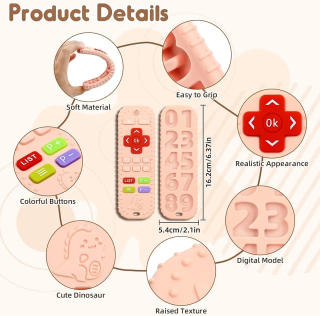 Detalle de Dentizione Sollievo dentiera giocattoli per bambini 3-6 mesi (12 mesi) rosa con telecomando in silicone