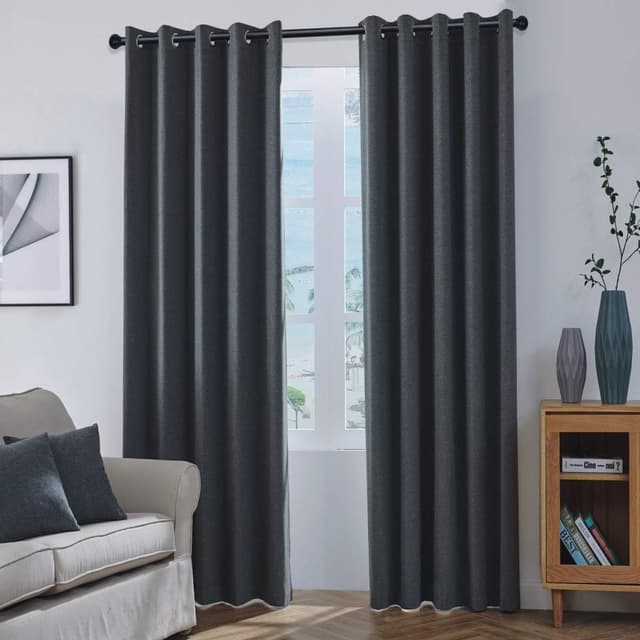 Thumbnail 6 de COASTLINE Luna brushed blackout eyelet curtains in Charcoal dark grey (2 panels)