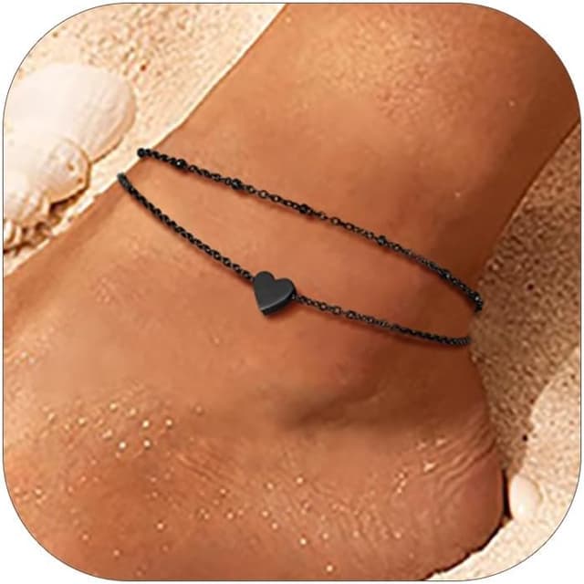 Detalle de PROSTEEL Unisex-Fußkette aus Edelstahl, 18k vergoldet – verstellbar mit Herz-Anhänger