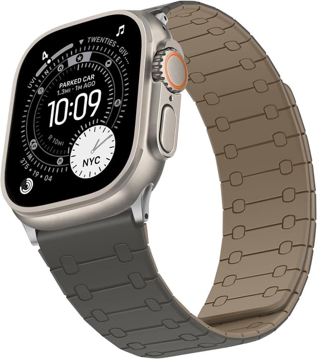 Detalle de Sixmoat double-sided magnetic straps for Apple Watch (49mm–42mm) in Gray-Coffee