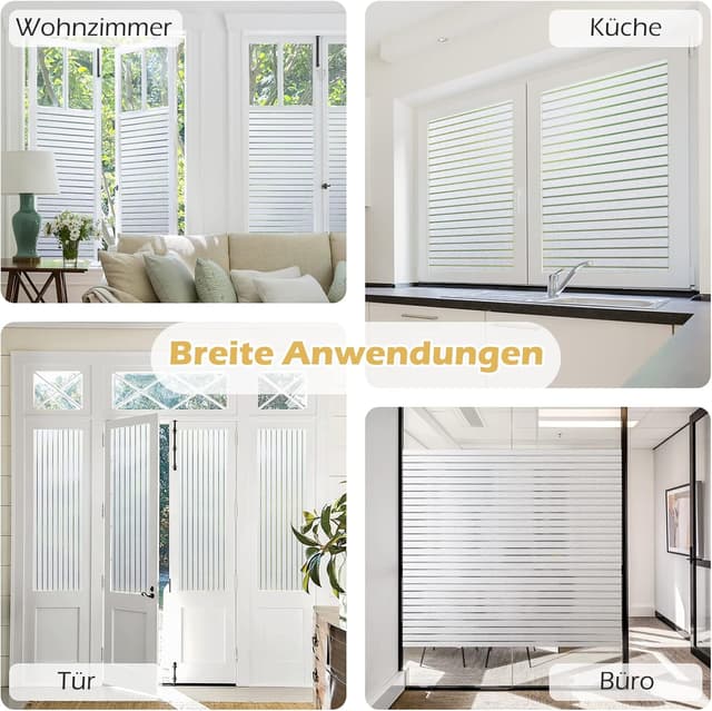 Detalle 2 de rabbitgoo Fensterfolie Streifen Sichtschutzfolie selbstklebend Milchglasfolie 44,5 x 150 cm – Anti-UV