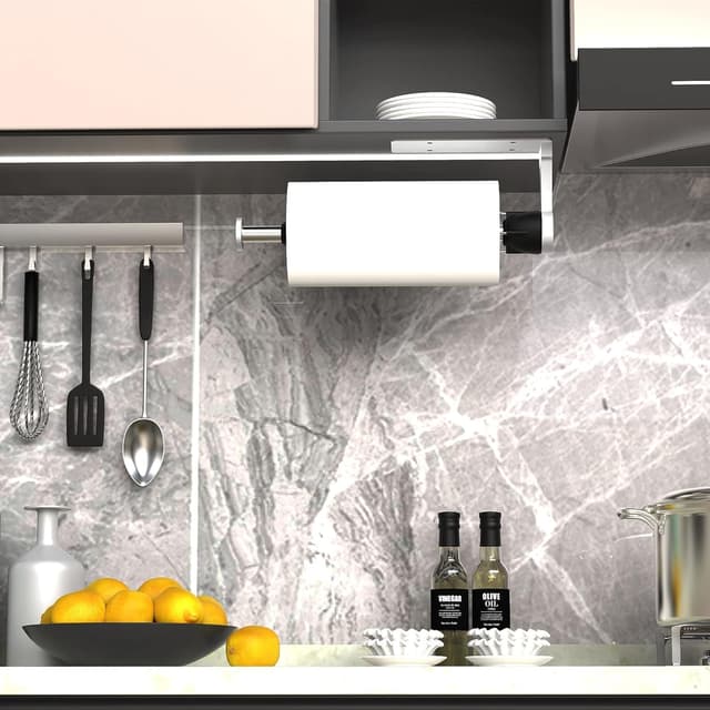 Detalle de VEHHE Küchenrollenhalter aus Edelstahl (silber) – einhändig bedienbar, ohne Bohren oder zum Montieren