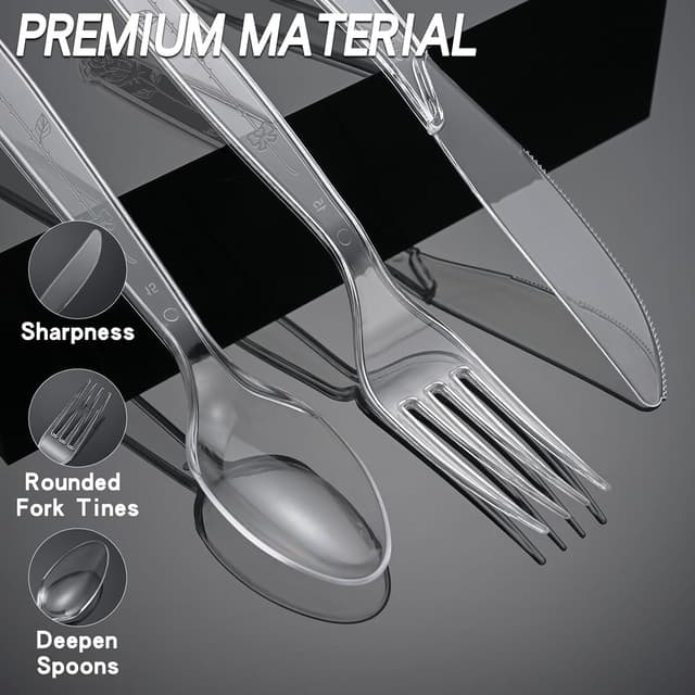 Detalle de 350-Count Clear Extra Heavy-Duty Plastic Forks (BPA-Free), Disposable Party & Everyday Forks