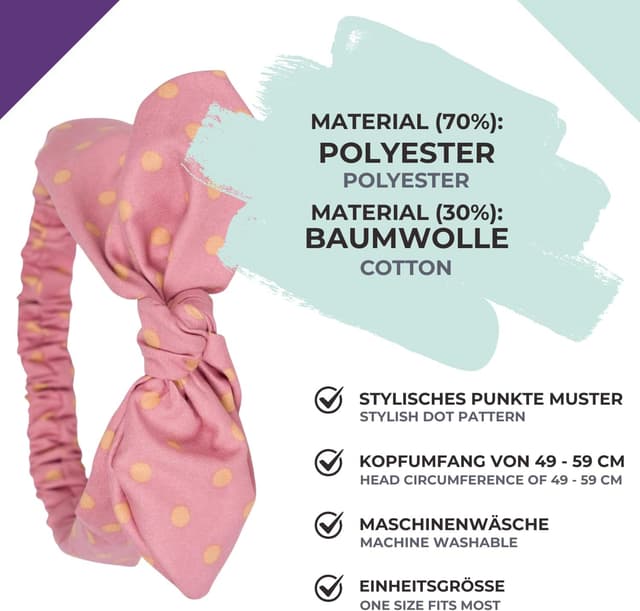 Detalle de styleBREAKER bandeau pour femmes à pois, nœud souple et cordon élastique (pin-up rockabilly) – Abricot-Beige