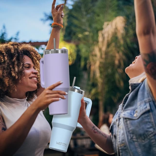 Thumbnail 6 de 40 oz Tumbler with Handle (Purple) — Double-Wall Insulated Stainless Steel Travel Mug with Lid & Straw