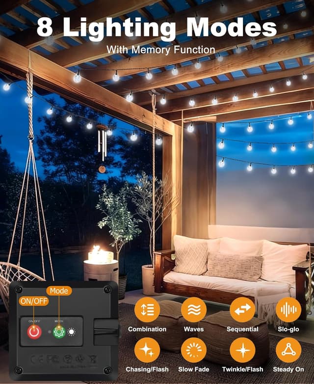 Detalle de btfarm Solar Garden String Lights (12.5m/41ft, 50 LED) – Waterproof Crystal Ball Fairy Lights with 8 Modes