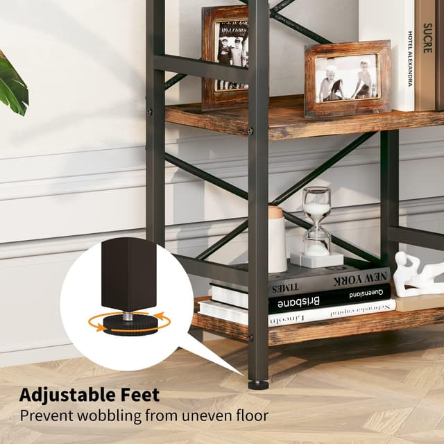 Detalle 2 de Homeiju 3-Tier Industrial Metal Bookshelf (Rustic Brown) — Compact etagere for home office, bedroom, and living room