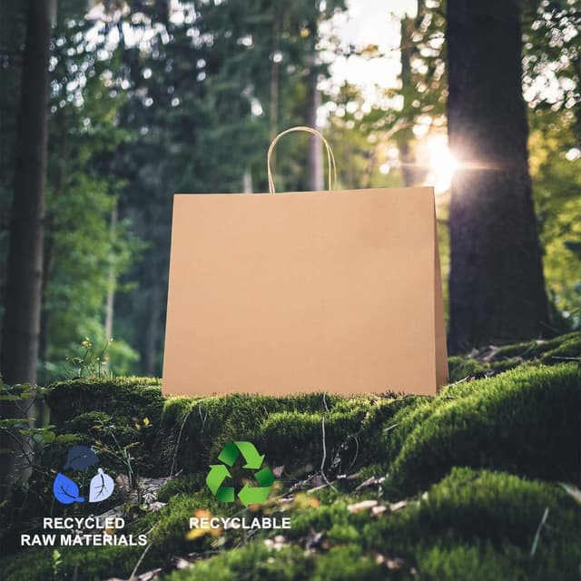 Detalle de Switory 50er Pack braune Papiertüten mit Henkel aus Kraftpapier (41 x 15 x 30 cm)