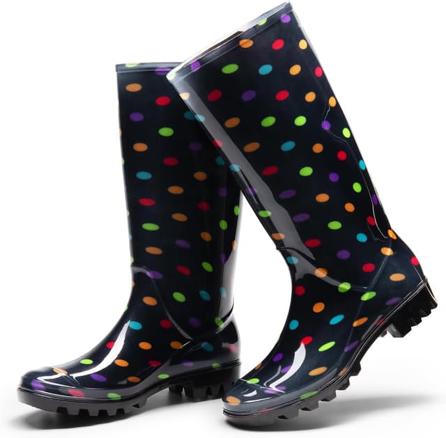 Detalle de Dream Pairs stivali da pioggia impermeabili in gomma da donna con design a pois