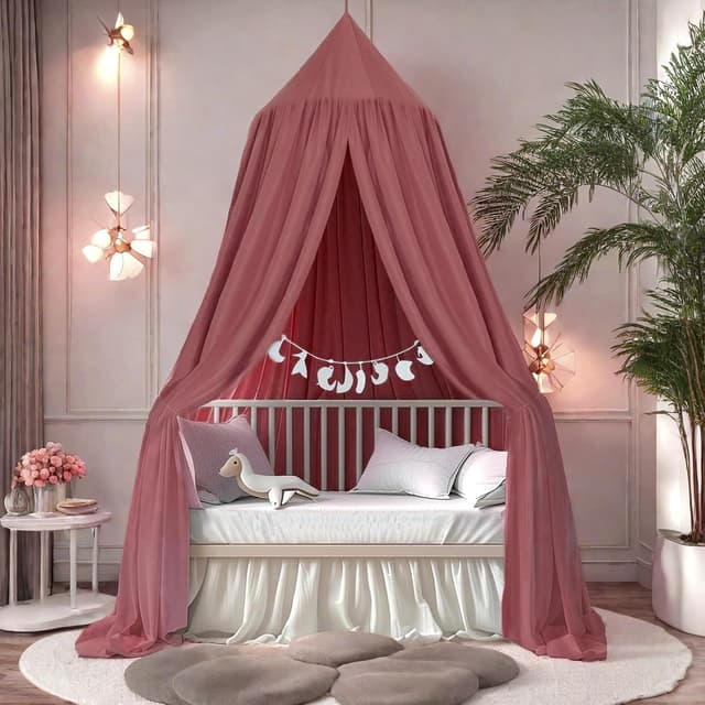 Detalle de Ginkago Baldachin fürs Kinderzimmer – Baby-Betthimmel als Spiel- & Leseecke, 280 cm hoch (Rot)