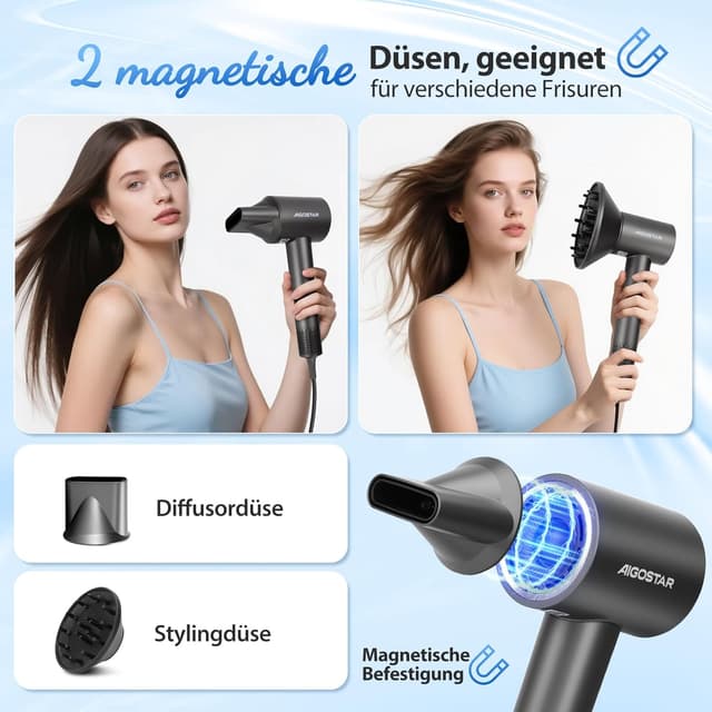 Thumbnail 6 de Aigostar Ionen Haartrockner mit Diffusor, 200 Mio. Ionen, BLDC-Motor (110.000 U/min) & 55 dB