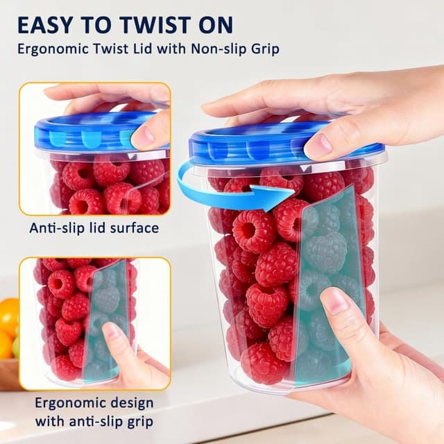 Detalle 2 de 15-Pack 34oz Reusable Freezer Storage Containers with Airtight Twist Lids (Quart Food Storage Set)