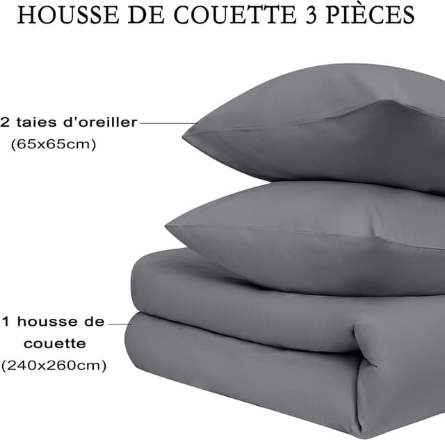 Thumbnail 6 de Parure de lit AYSW 16 Couleurs : housse de couette 240x260 cm + 2 taies 65x65 cm en microfibre grise