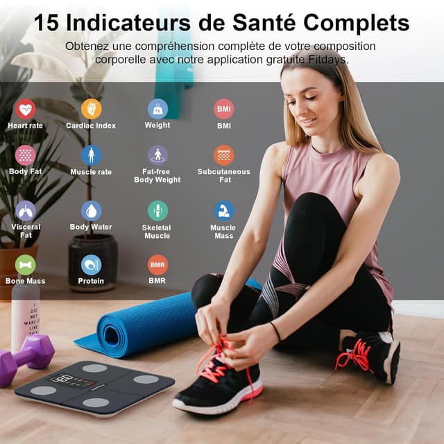 Detalle 2 de Balance connectée Healthkeep Balance Connectée avec impédancemètre, grand écran VA et mesure de la fréquence cardiaque (jusqu’à 180 kg) – Bleu marine