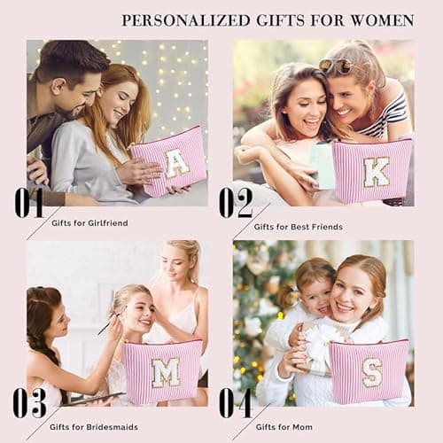 Detalle 2 de SEFORICO Personalized Make Up Bag with Glitter Letters – Large Capacity A-Z Cosmetic & Toiletry Pouch