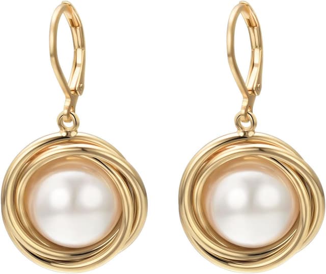 Detalle de Vissen Perlen-Anhänger-Ohrringe für Damen mit Leverback, vergoldet und hypoallergen