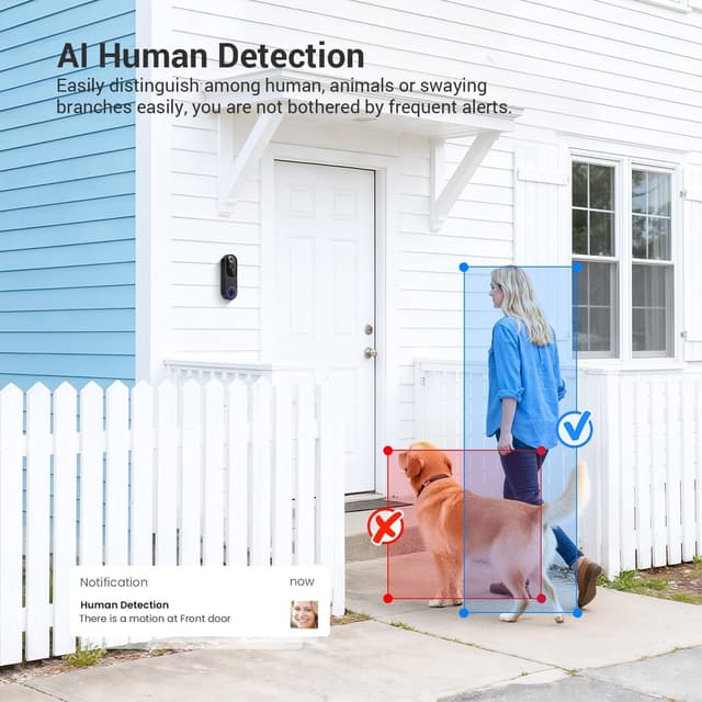 Detalle de ClipBlur Wireless Wi‑Fi Video Doorbell Camera (2.4G Wi‑Fi) with Night Vision, Two‑Way Audio & AI Motion Detection