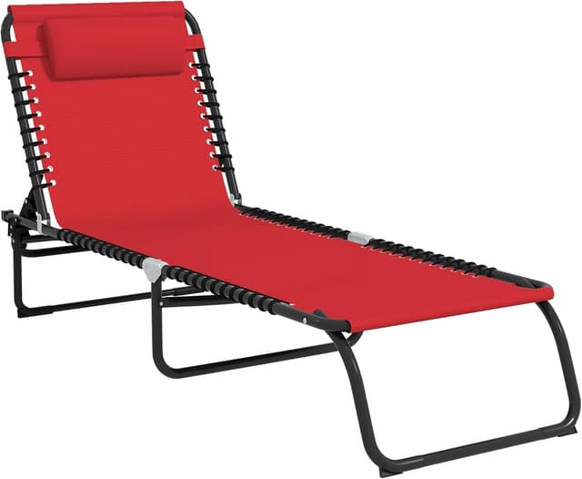 Detalle de Outsunny Bain de soleil transat pliable à dossier multi-positions (noir/textilène rouge)