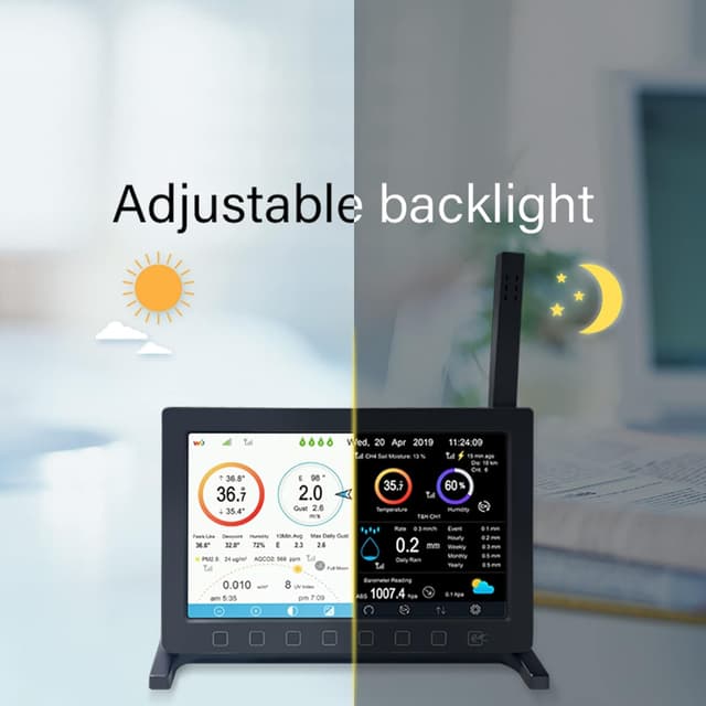Detalle de ECOWITT Stazione Meteo HP2561 7 in 1 WiFi con sensore esterno solare, schermo TFT da 7 pollici
