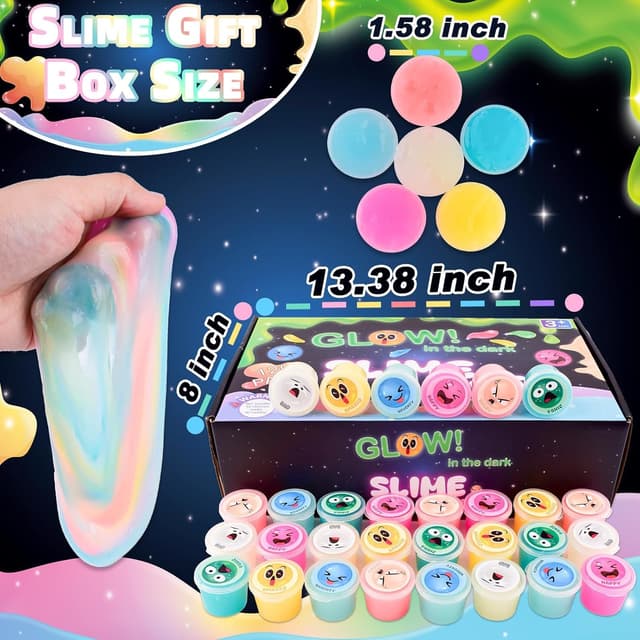 Detalle de 120 Pack Galaxy Slime Kit for Kids – Glow in the Dark DIY Luminous Slime (neon colours)