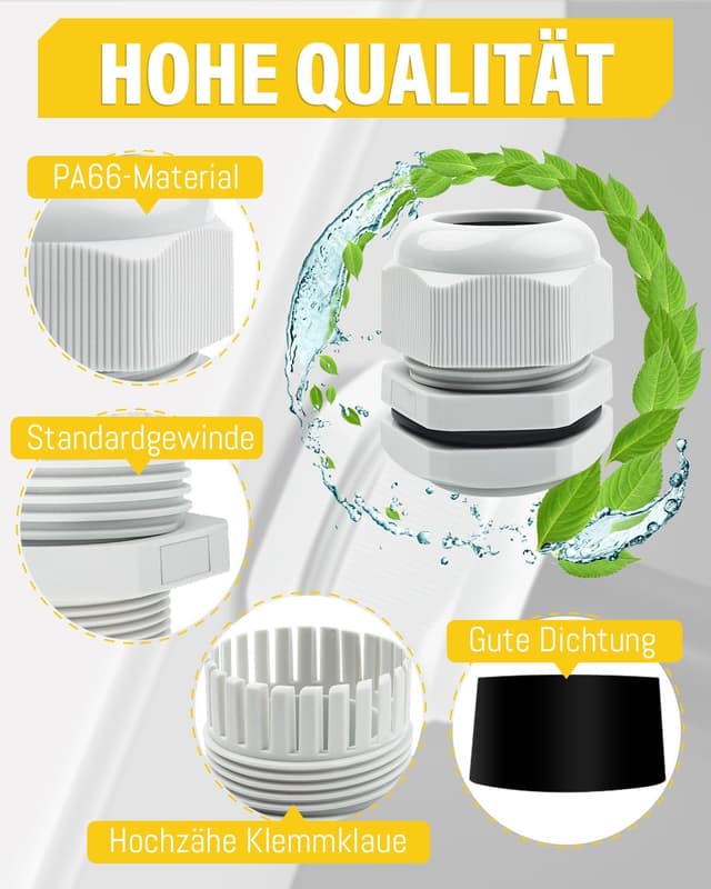 Detalle 2 de Caianwin 6er-Set M32 Kabelverschraubung (IP68) für wasserdichte Kabeldurchführungen