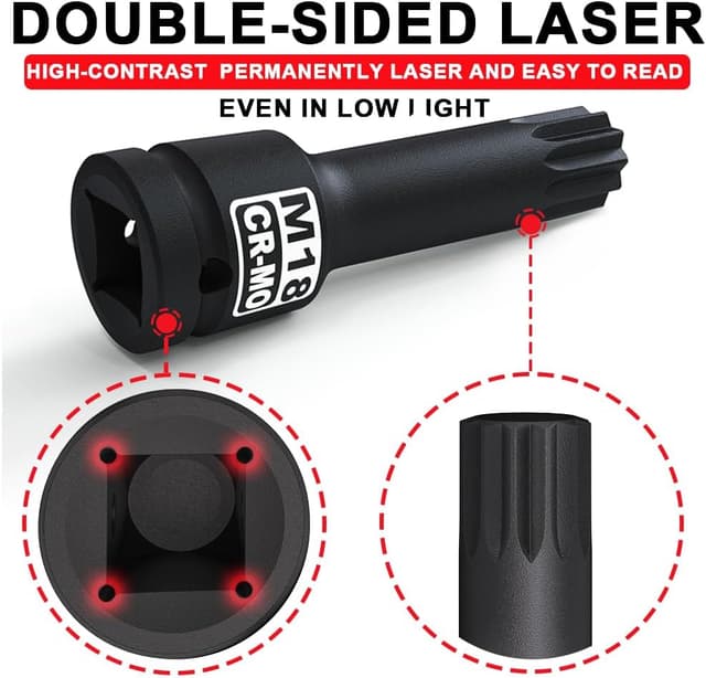 Detalle de KIRXST 1/2 Inch Impact XZN Triple Square Bit Socket Set (M5–M18) – 10 Piece