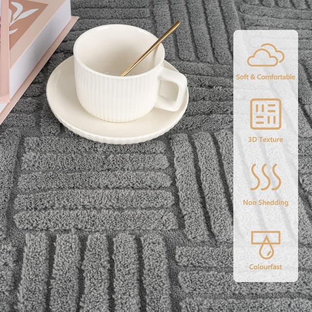 Detalle de VSIWB Living Room Rug 160 x 230 cm in Grey – washable, non-slip and soft fluffy floor mat
