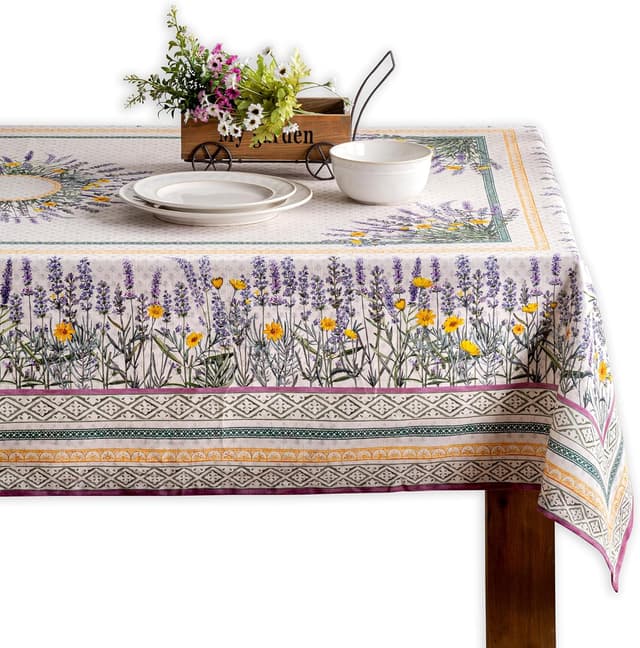 Detalle de Maison d'Hermine Rectangle Table Cloth (100% Cotton) 70 x 120 Inches – Fanny Lavender