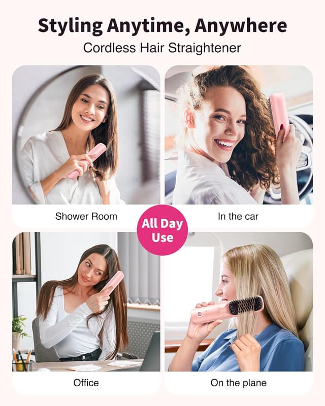 Thumbnail 1 de 10,000mAh Cordless Hair Straightener Brush โ Portable Brush ๐โ