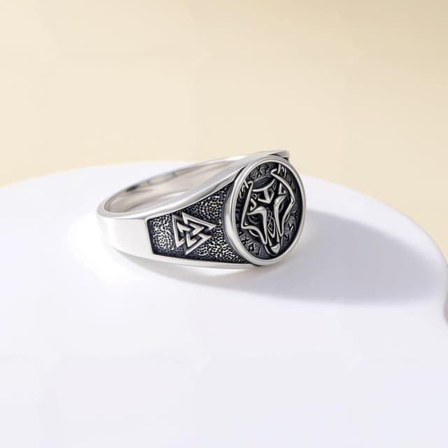 Detalle de PARYFO 925 Sterling Silber Wikinger Wolf Ring für Männer – oxidiert, Vintage-Design im Oldtimer-Stil (Größe #10)