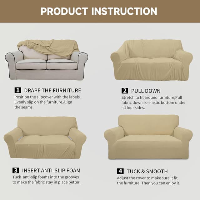 Thumbnail 6 de Ystyle Housse de canapé extensible 4 places avec accoudoirs, beige jaune