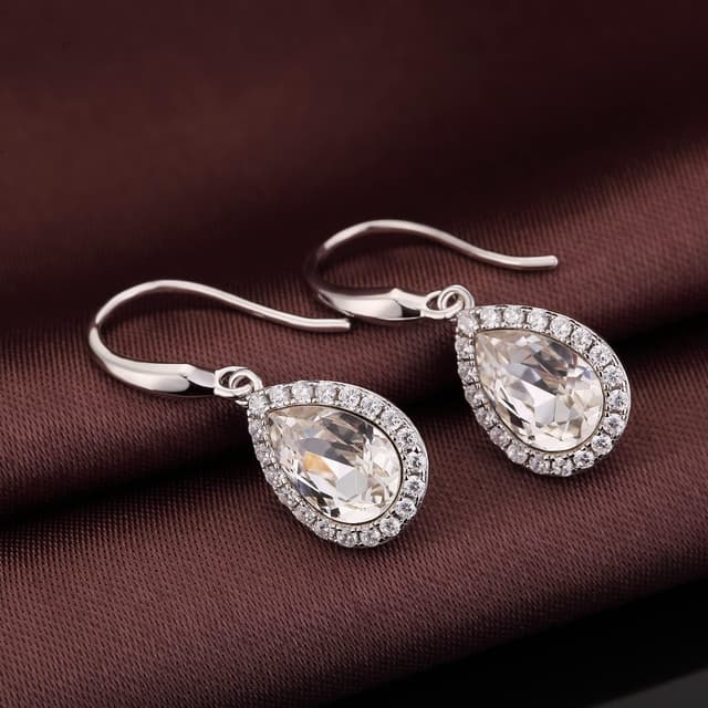 Detalle de jiamiaoi Tropfen-Ohrringe mit Glitzer in Weißgoldoptik (925 Sterlingsilber, Zirkonia)